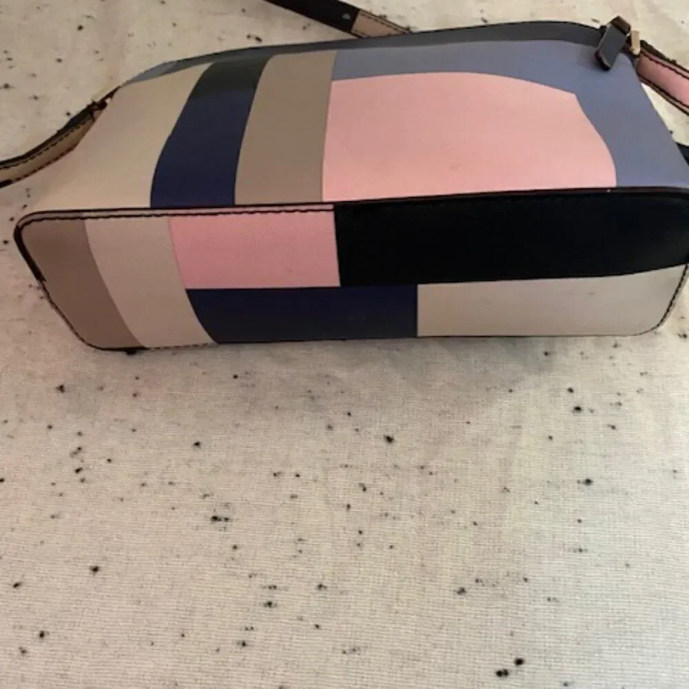 Kate Spade Lane Color Block Pink/Blue/Tan Saffiano Leather crossbody bag